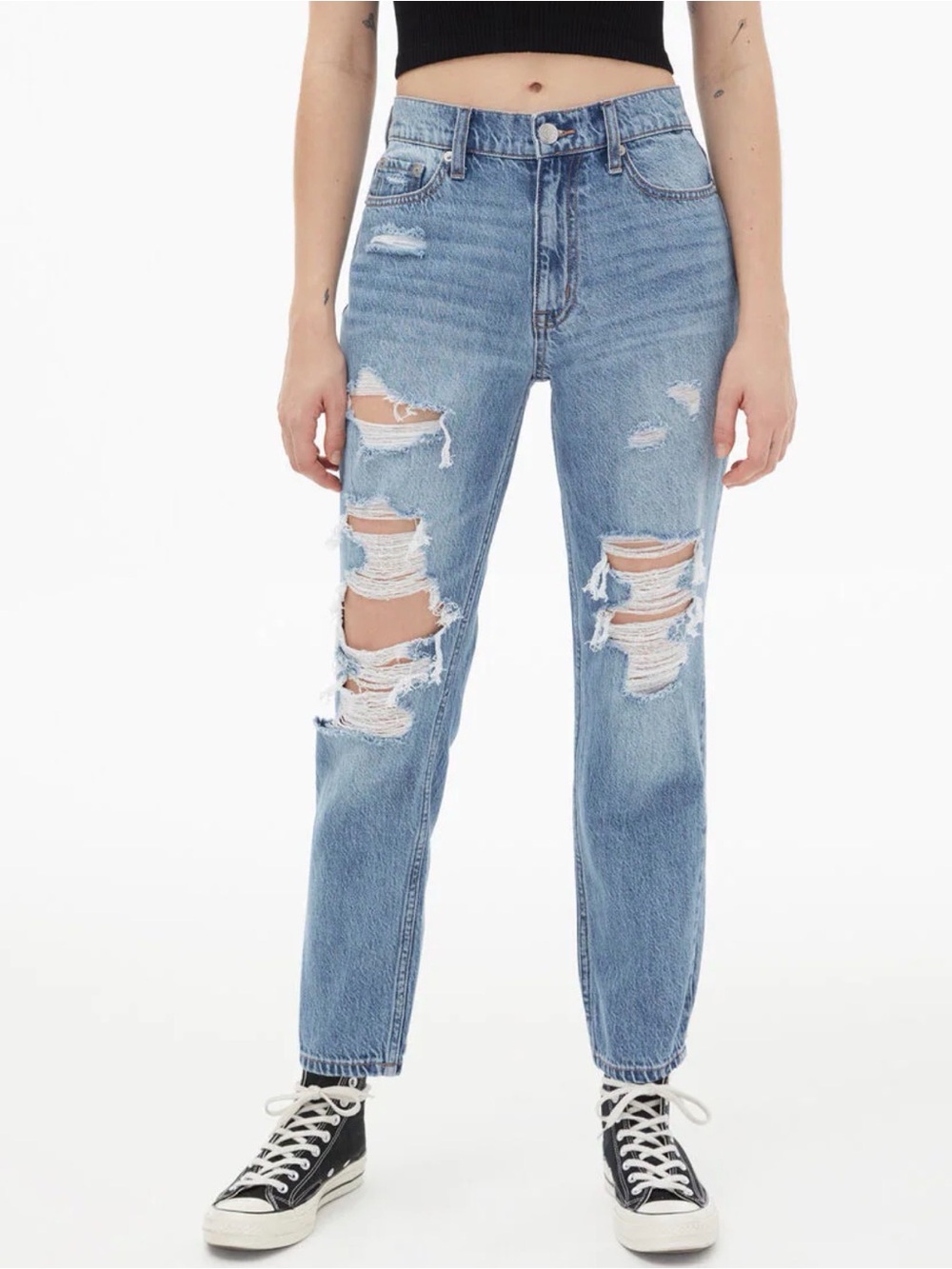 Aeropostale High-Rise Stretched Light Blue Distressed Mom Jeans Sz 12
